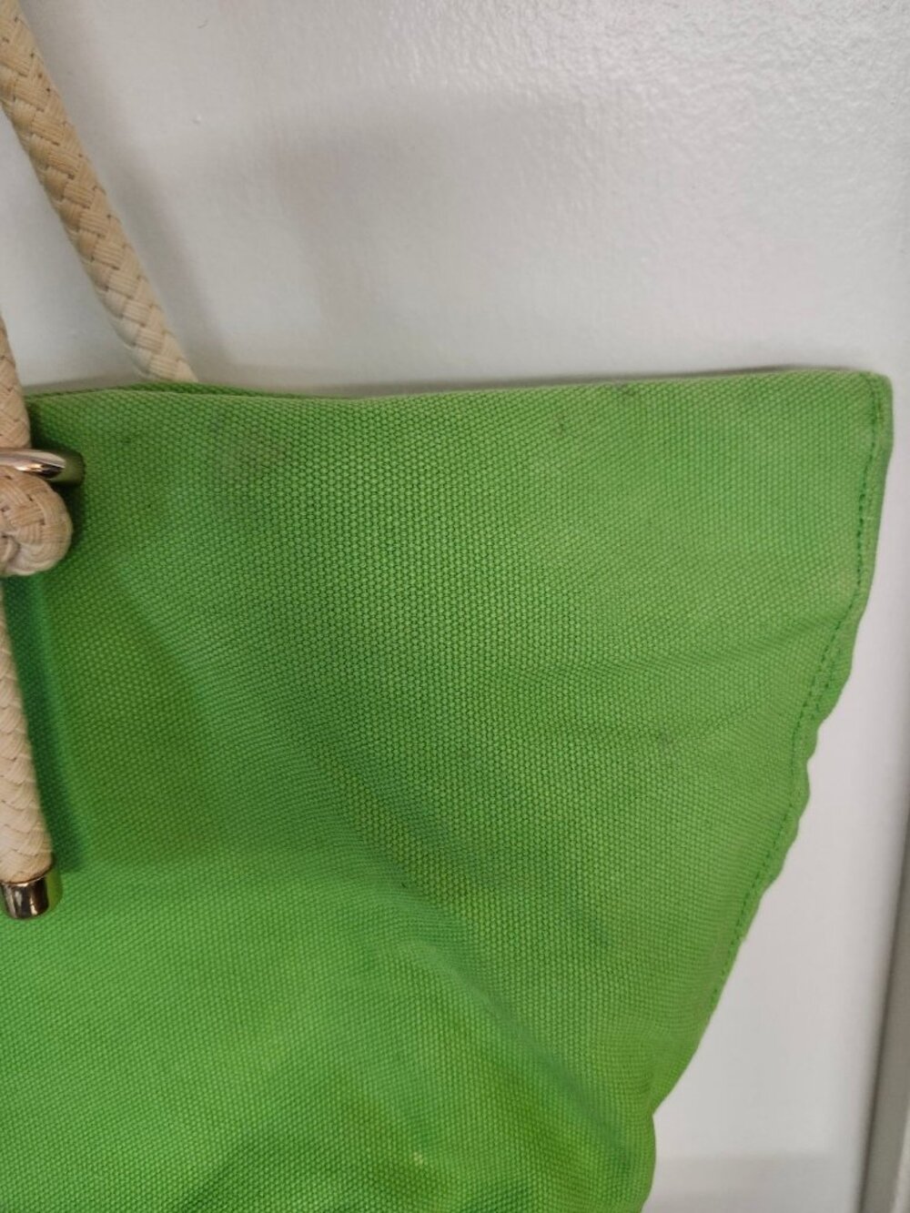 Kate Spade Lime Green G&T Beach Tote Bag Rope Handles Heavyweight Canvas - Picture 9 of 15